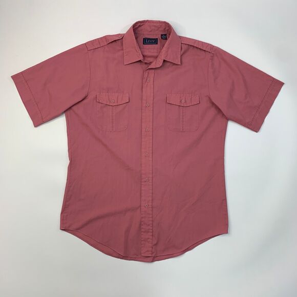 Vintage Levis Button Up Shirt Mens L Large Plum Short Sleeve Cotton Blend Pocket - Picture 2 of 9